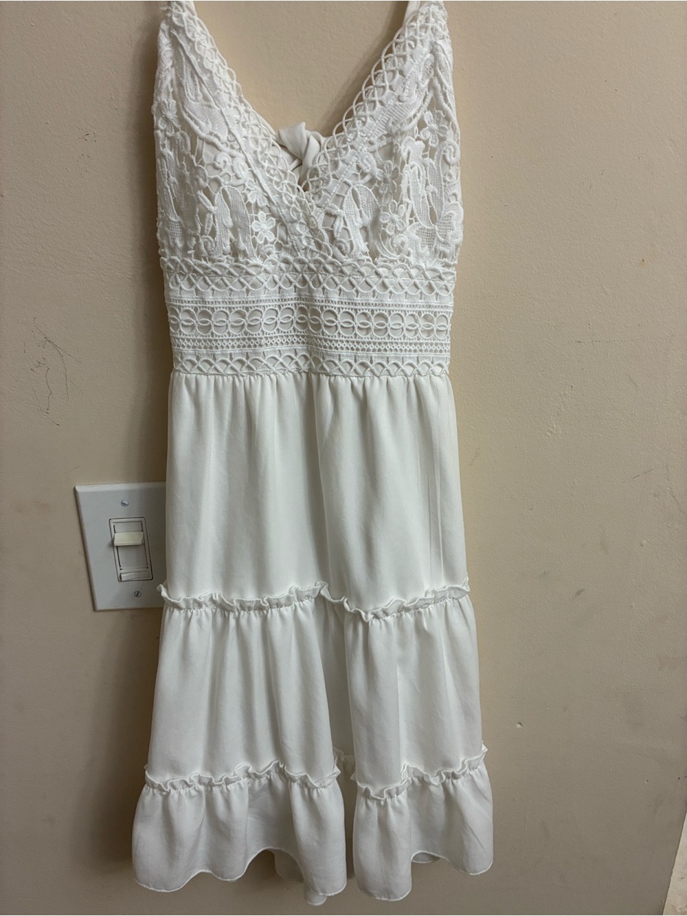 Boho White Crochet Backless Tiered Dress